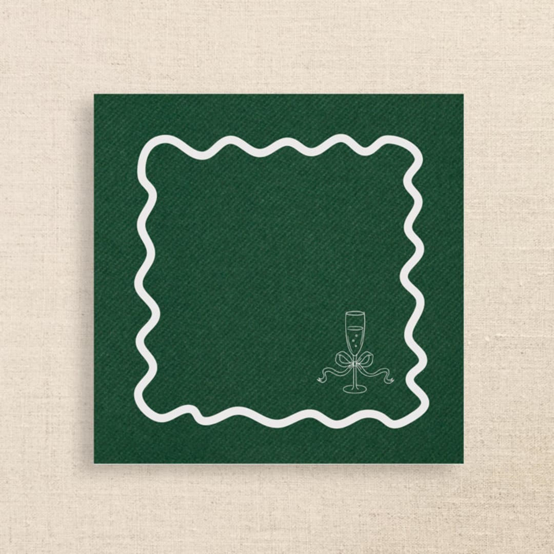 "Champagne Glass with Wavy Border Premium Green Cocktail Napkins" - Party Napkins in green by Papel Custom Design
