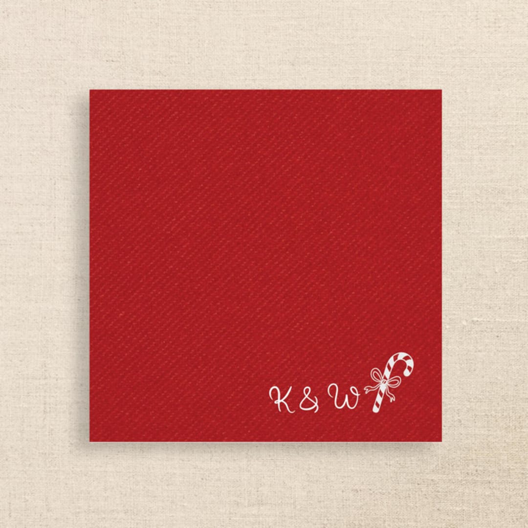 "Personalized Red Holiday Cocktail Napkins with Candy Cane Icon" - Party Napkins in red by Papel Custom Design
