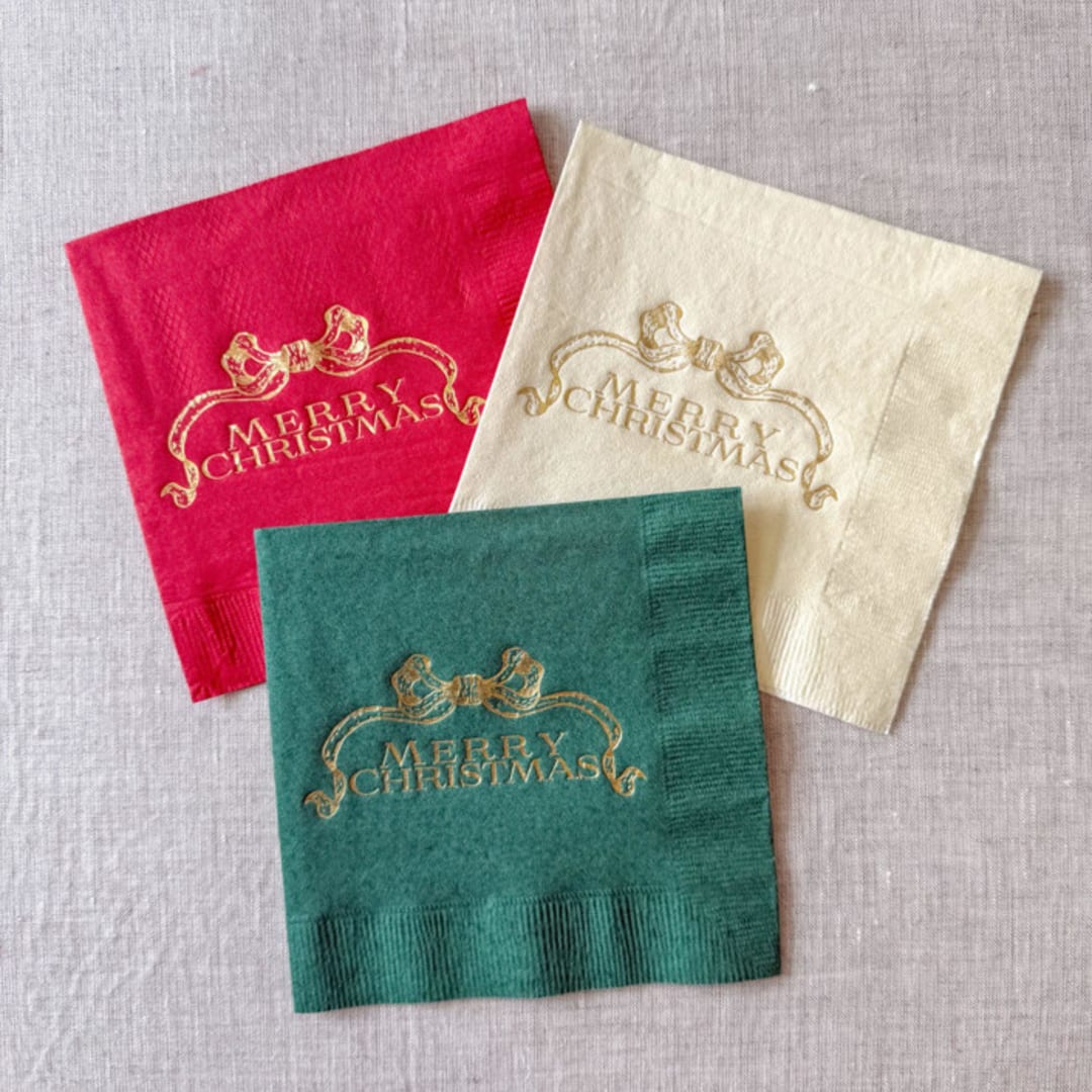 "Merry Christmas foil cocktail napkins - Assorted colors (Set of 20)" - Party Napkins in multicolorassorted-colors by Maria Ferrer G.