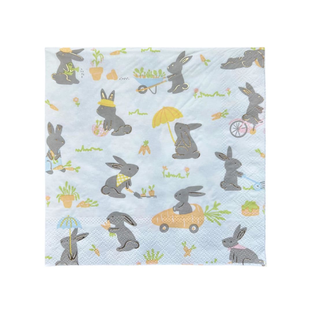 "Bunnies In The Garden Large "Garden" Napkins - Set of 16" - Party Napkins in multicolorassorted-colors by Jollity and Co