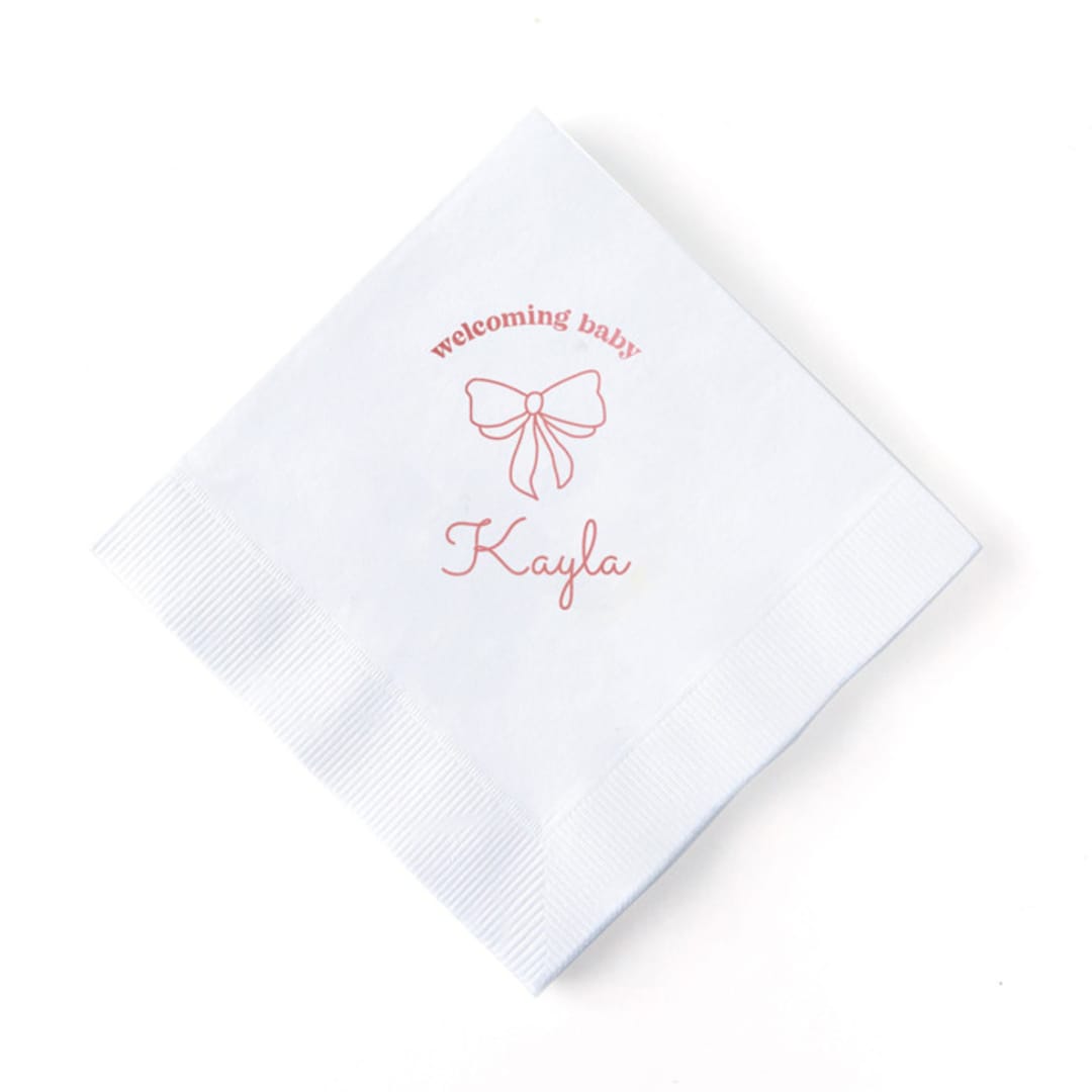 "Baby Shower Bows Welcome Napkin, cocktail size, set of 50" - Party Napkins in white by ForYourParty