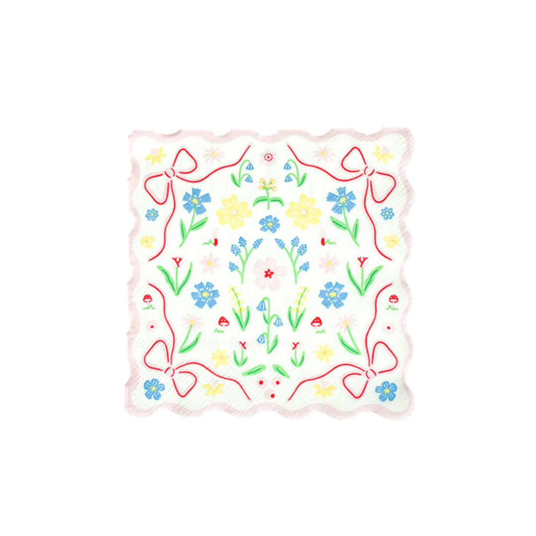 "Bunnies In The Garden Pink Floral Petite Napkins - Set of 16 of" - Party Napkins in multicolor by Jollity and Co
