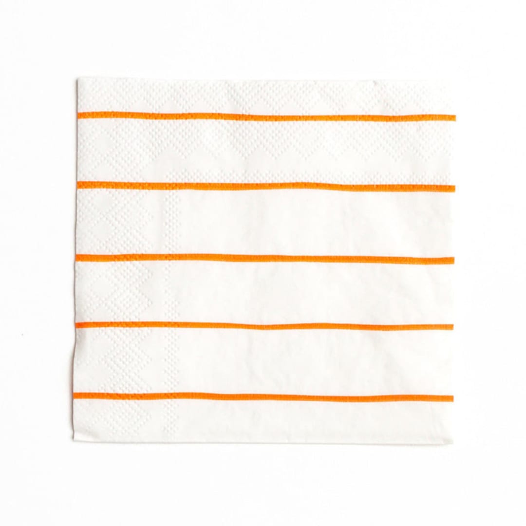 "Clementine Frenchie Striped Large Napkins" - Party Napkins in orange by Jollity and Co