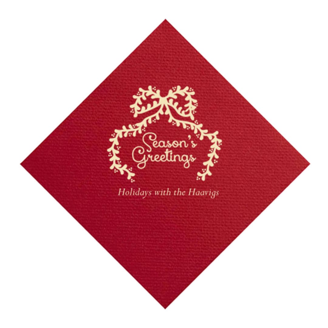 "Season's Greetings Customizable Bow Napkins, Set of 50" - Party Napkins in red by ForYourParty