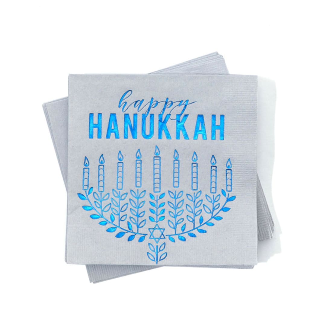 "Happy Hanukkah Cocktail Napkins, cocktail size, pack of 50" - Party Napkins in gray by ForYourParty