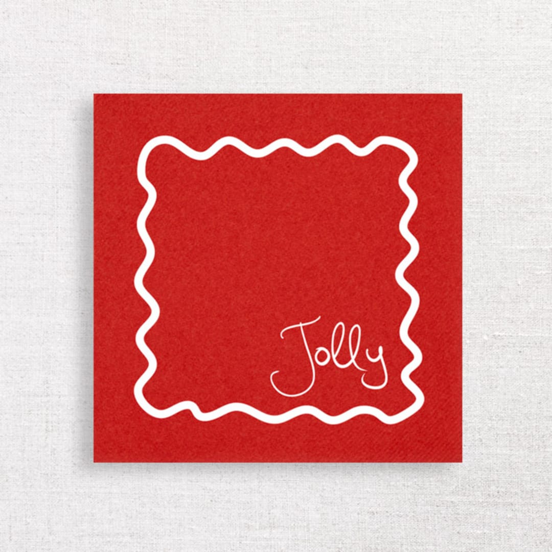 "Jolly Squiggle Border Premium Cocktail Napkins" - Party Napkins in red by Papel Custom Design
