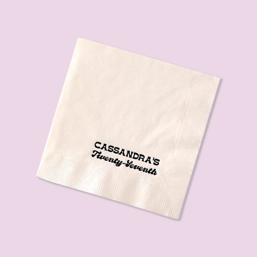 "Birthday Minimal Napkin, cocktail size, set of 50" - Party Napkins in white by ForYourParty