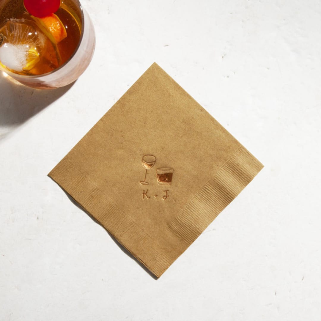 "Sip in Style Dual Glass Napkin, cocktail size, set of 50" - Party Napkins in bronze by ForYourParty