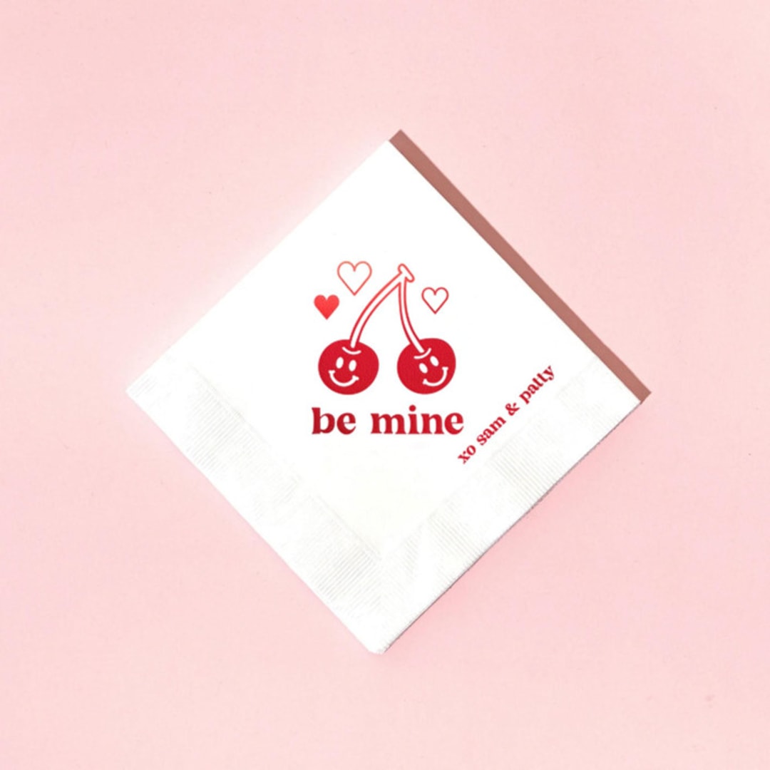 "Valentine's Cherry Napkin, cocktail size, set of 50" - Party Napkins in white by ForYourParty