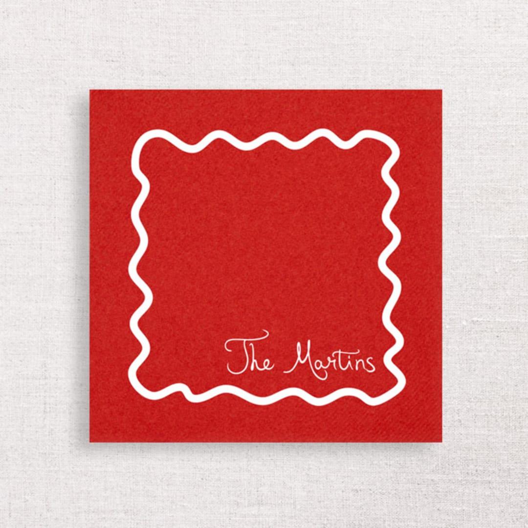 Personalized Holiday Wavy Border Premium Cocktail Napkins | Pack of 50 premium quality