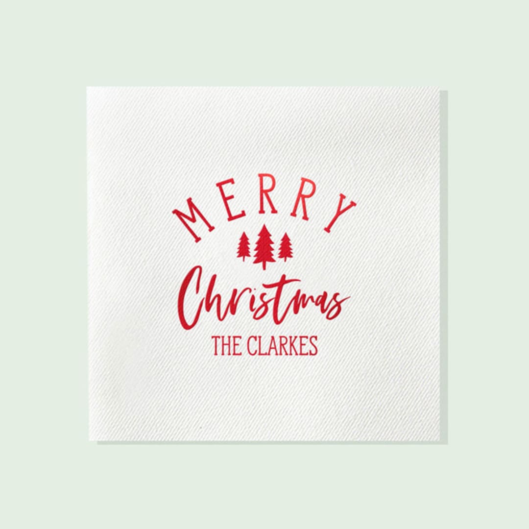 "Custom Merry Christmas Napkin, cocktail size, set of 100" - Party Napkins in white by ForYourParty