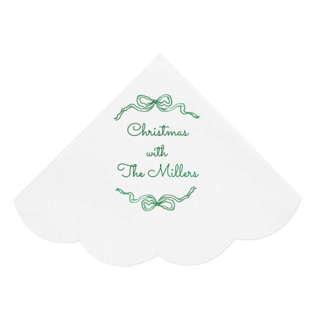 "Holiday Bows Scalloped Luncheon Napkin" - Party Napkins in white by ForYourParty