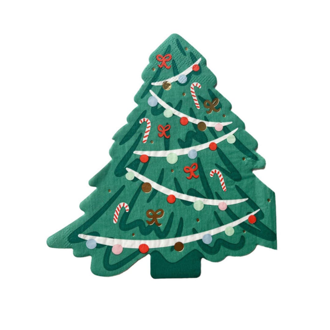 "Baking Spirits Bright Christmas Tree Guest Napkins - Set of 16" - Party Napkins in green by Jollity and Co