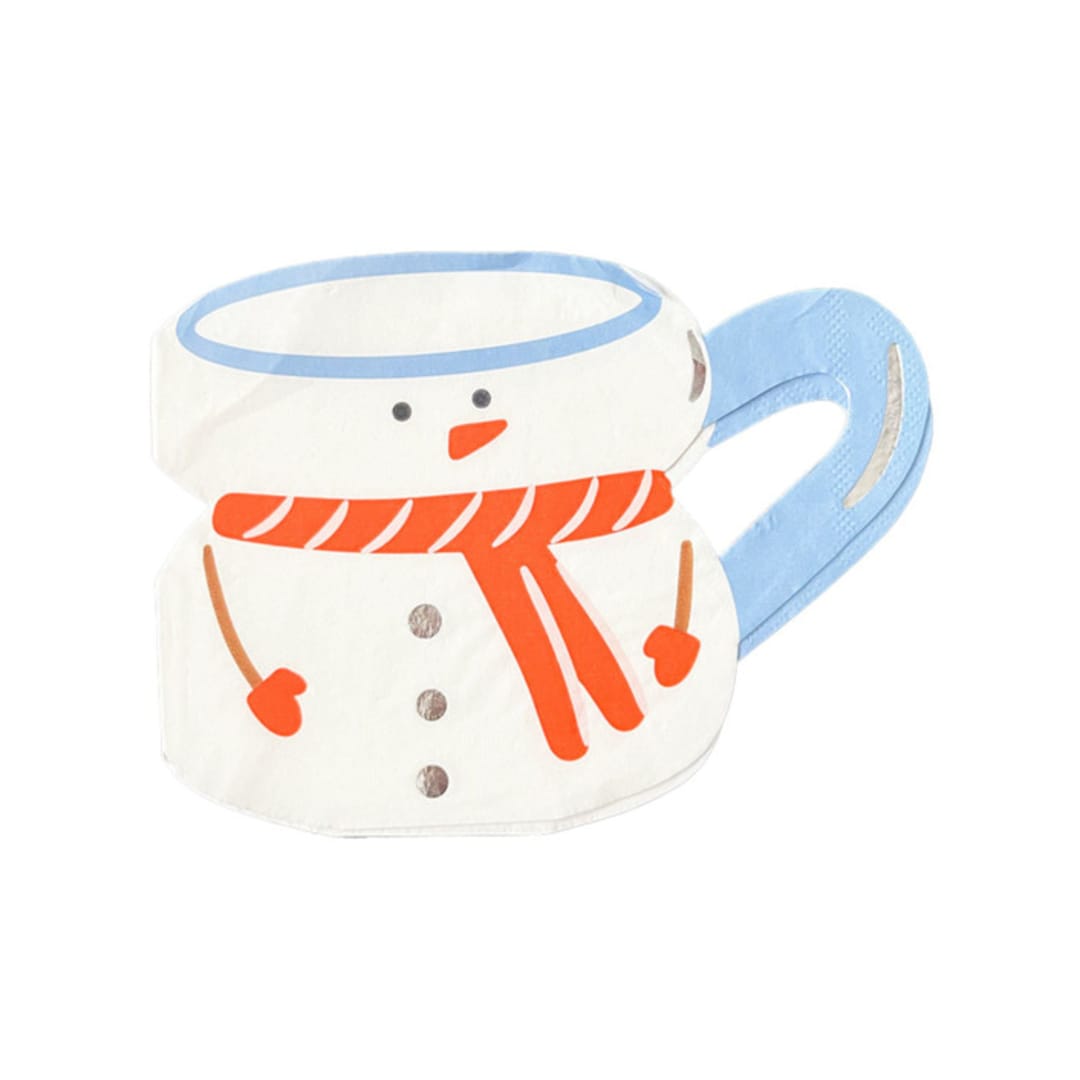"Baking Spirits Bright Snowman Mug Large Napkins - Set of 16" - Party Napkins in white by Jollity and Co