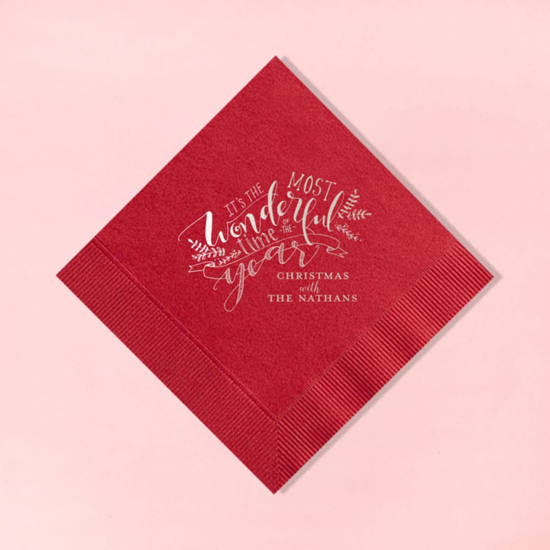 "Custom The Most Wonderful Time Napkin, cocktail size, set of 100" - Party Napkins in green by ForYourParty