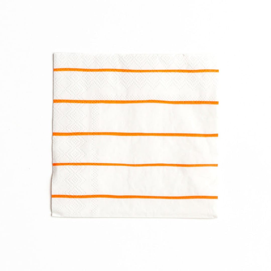 "Clementine Frenchie Striped Petite Napkins" - Party Napkins in orange by Jollity and Co