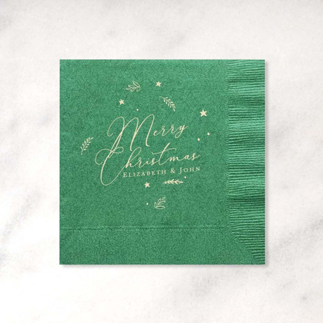 "Custom Merry Christmas Confetti Napkin, cocktail size, set of 100" - Party Napkins in green by ForYourParty