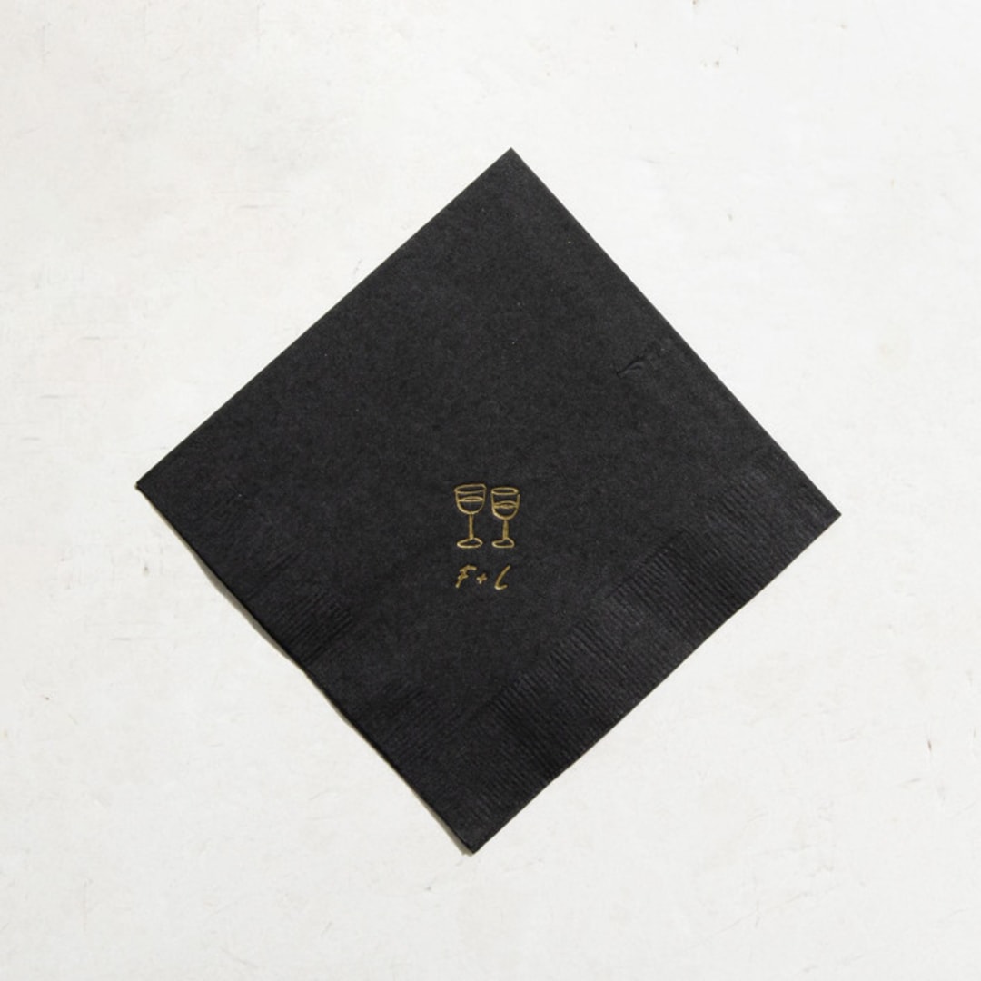 "Minimal Wine Glasses Napkin, cocktail size, set of 50" - Party Napkins in black by ForYourParty