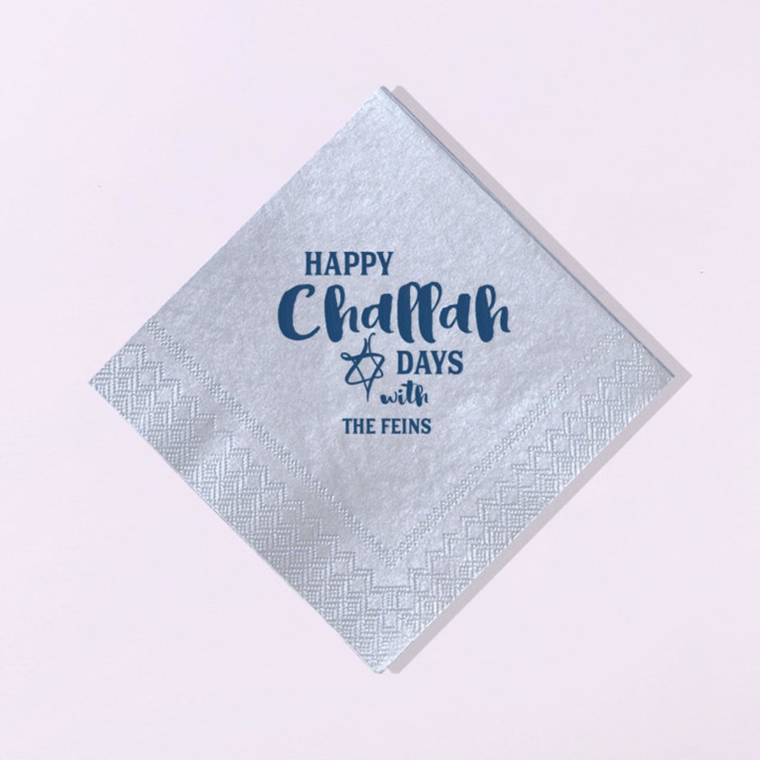 "Custom Happy Challah Days Napkin, cocktail size, set of 100" - Party Napkins in blue by ForYourParty