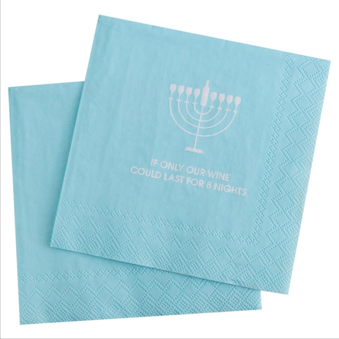 "If Only Our Wine Could Last For 8 Nights - Cocktail Napkins" - Party Napkins in blue by Chez Gagné