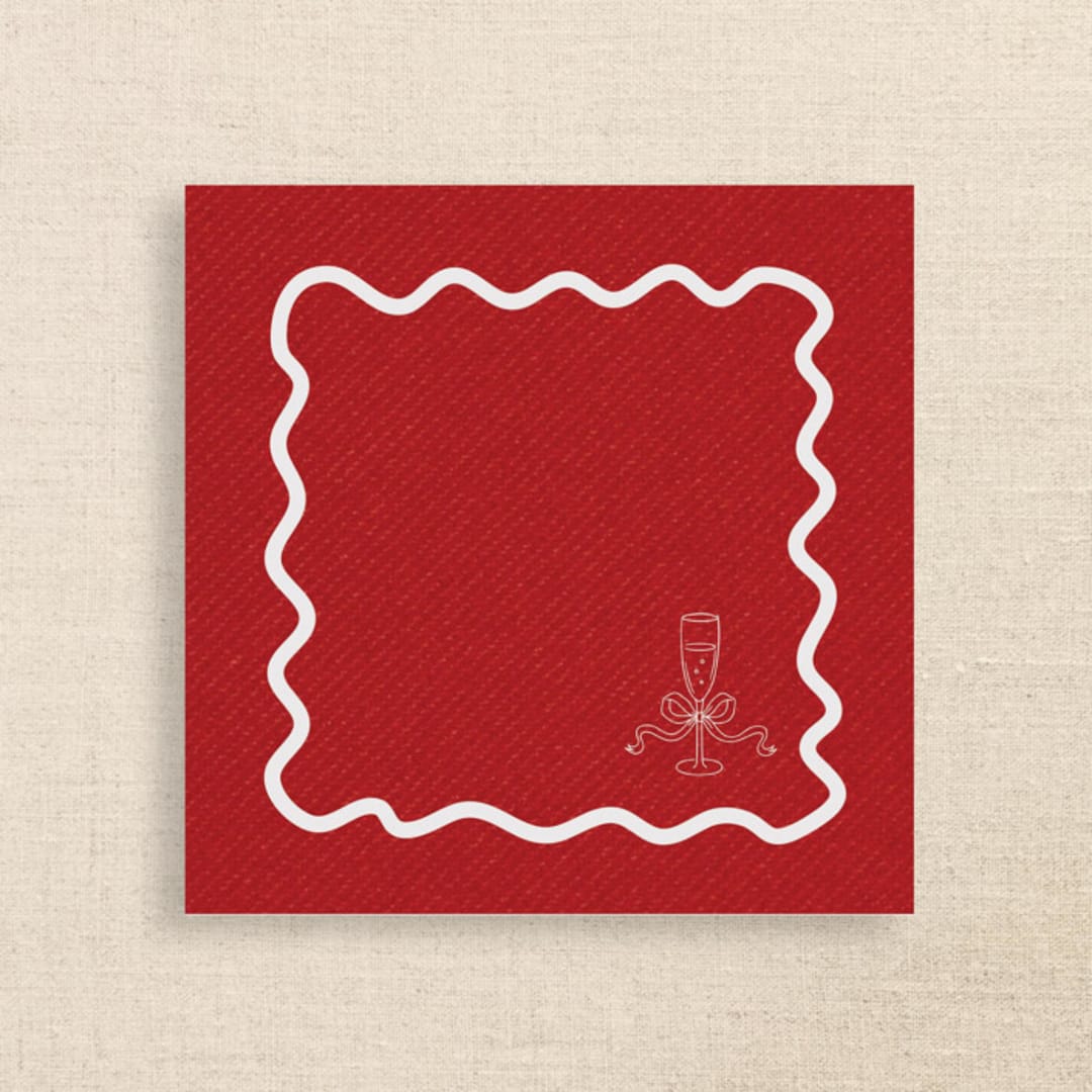 "Champagne Glass with Wavy Border Premium Red Cocktail Napkins" - Party Napkins in red by Papel Custom Design