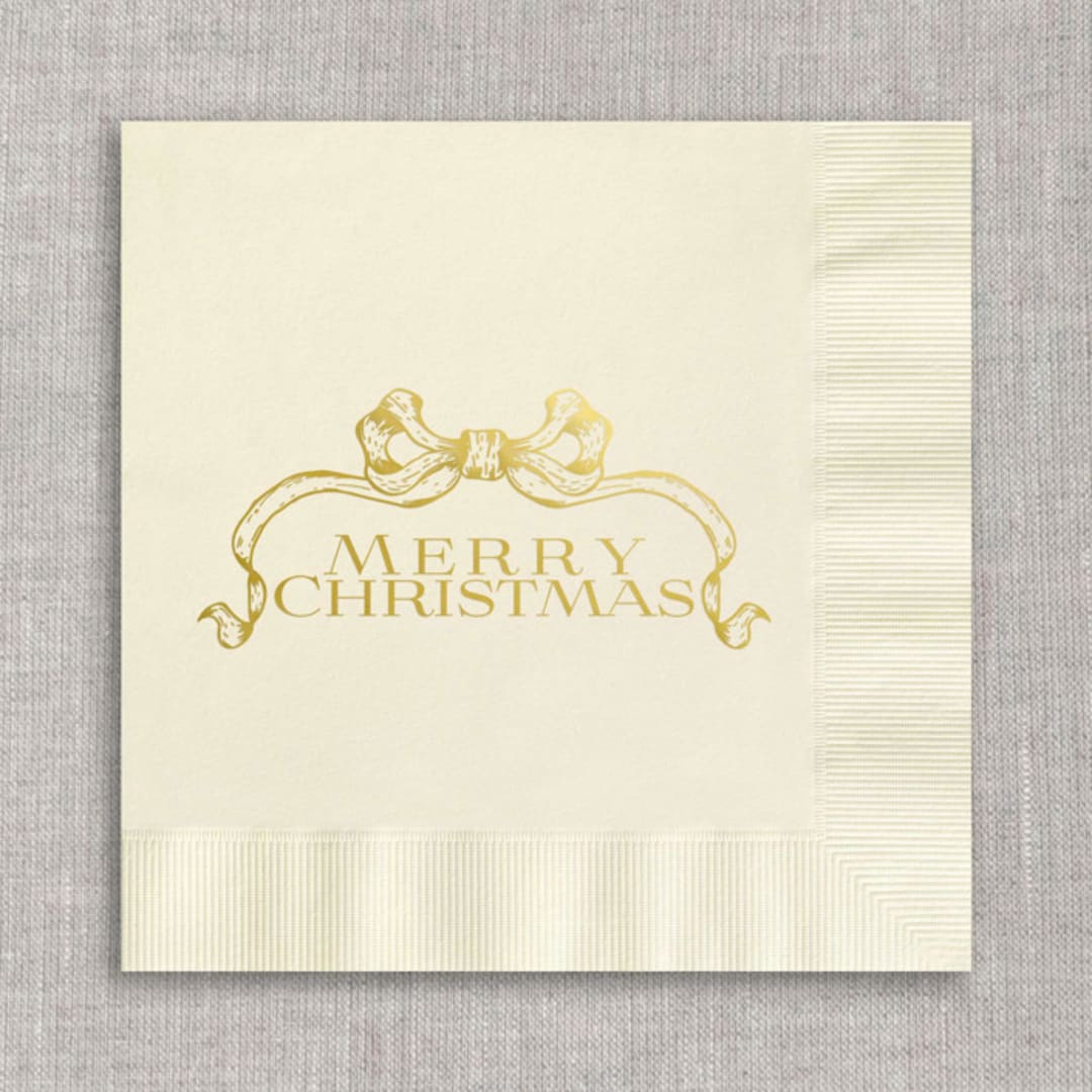 "Merry Christmas foil cocktail napkins - Cream Napkins (Set of 20)" - Party Napkins in natural by Maria Ferrer G.