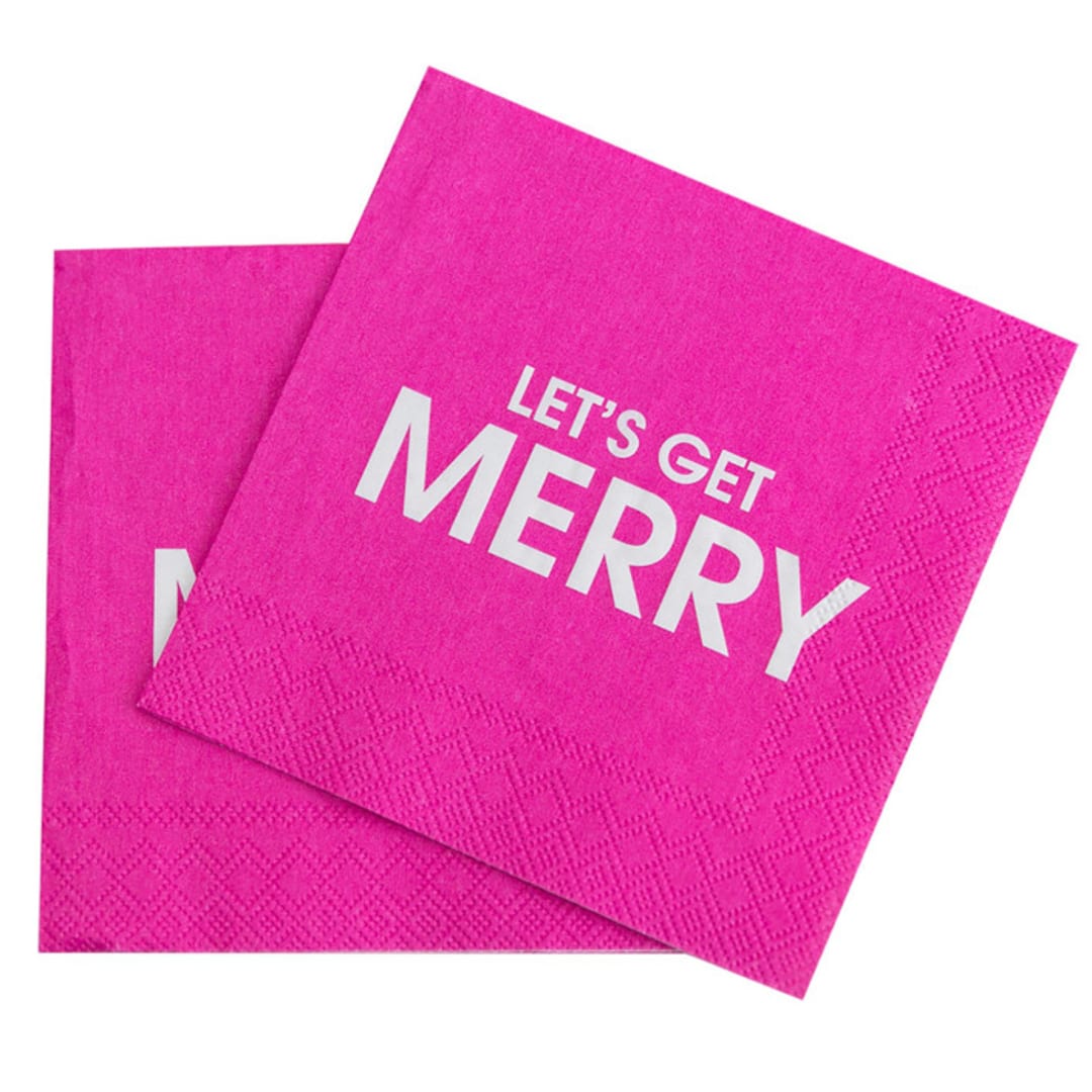 "Let's Get Merry - Cocktail Napkins" - Party Napkins in pink by Chez Gagné