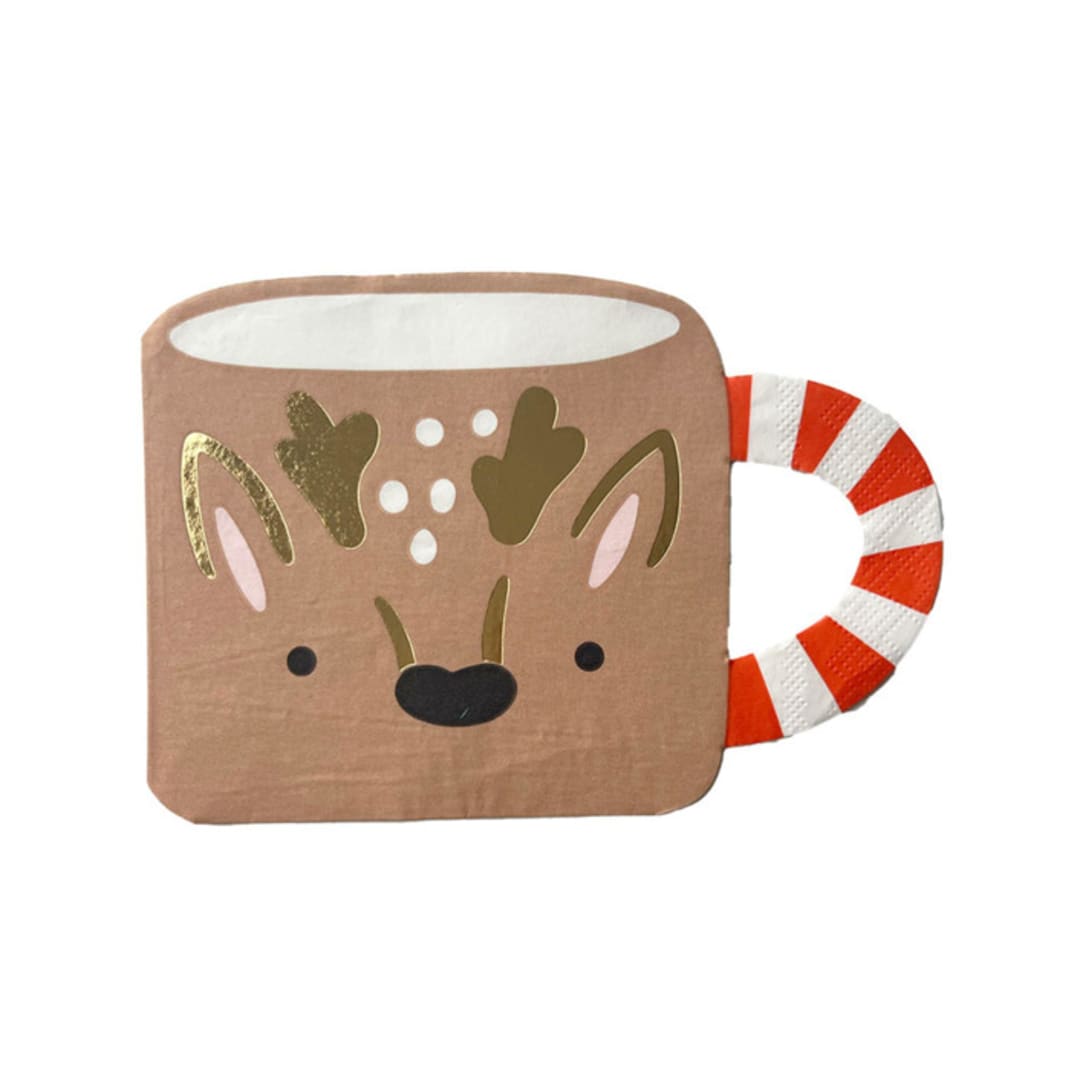 "Baking Spirits Bright Reindeer Mug Large Napkins - Set of 16" - Party Napkins in brown by Jollity and Co