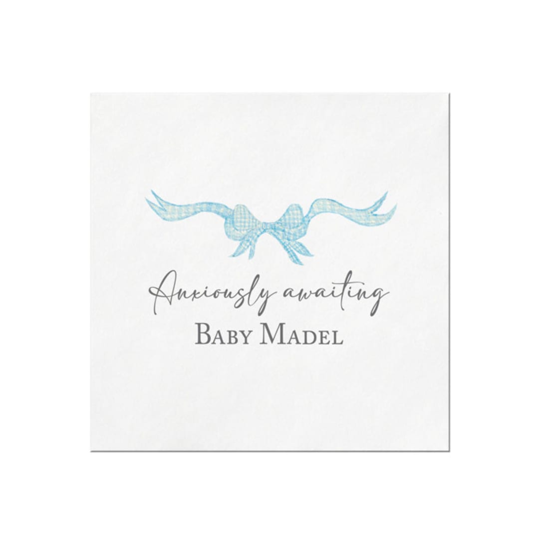 "Blue Gingham Bow Personalized Baby Shower Napkin" - Party Napkins in white by Papel Custom Design