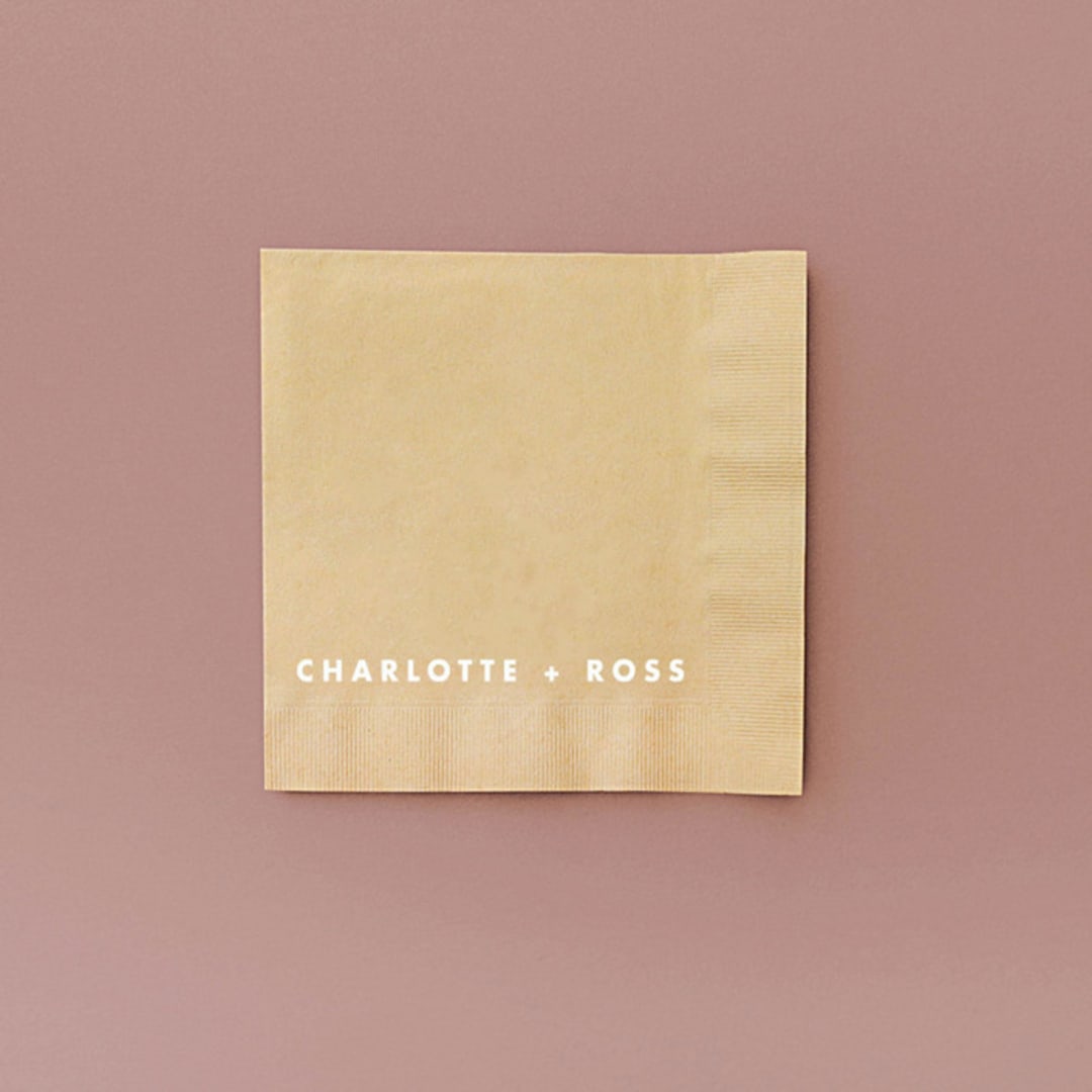 "Simple Block Names Statement Napkin, cocktail size, set of 50" - Party Napkins in beige by ForYourParty