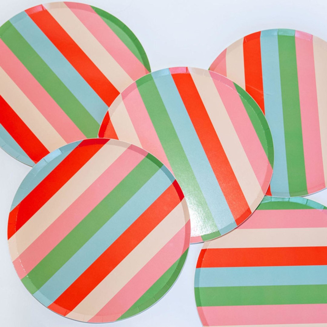 "Striped Dinner Plates (x12)" - Party Plates and Bowls in multicolor by POP Party Supplies