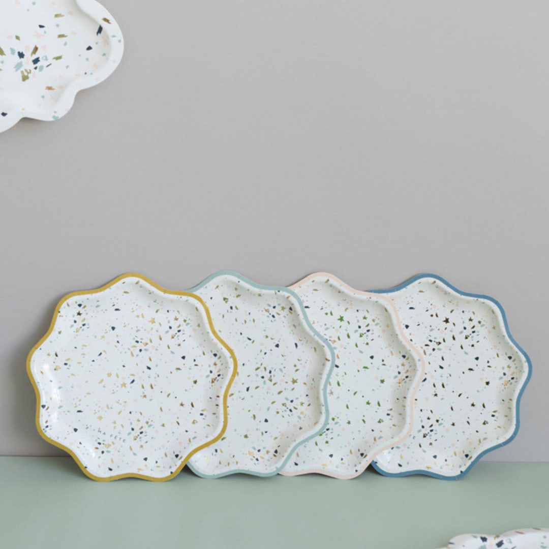 "Terrazzo Dessert Plates (8)" - Party Plates and Bowls in white by MA FÊTE