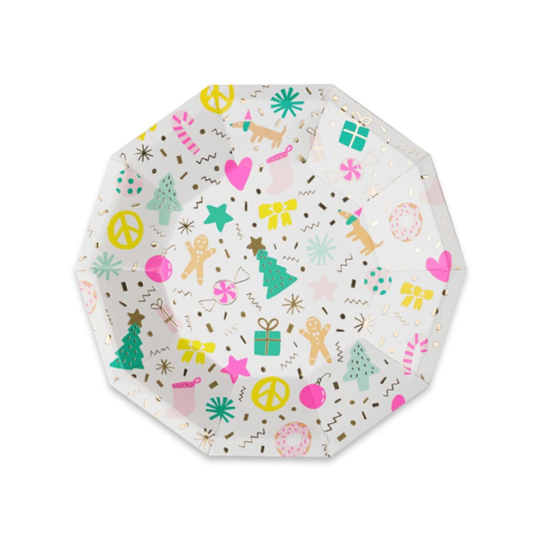 "Merry + Bright Small Plates - Set of 8" - Party Plates and Bowls in multicolor by Jollity and Co