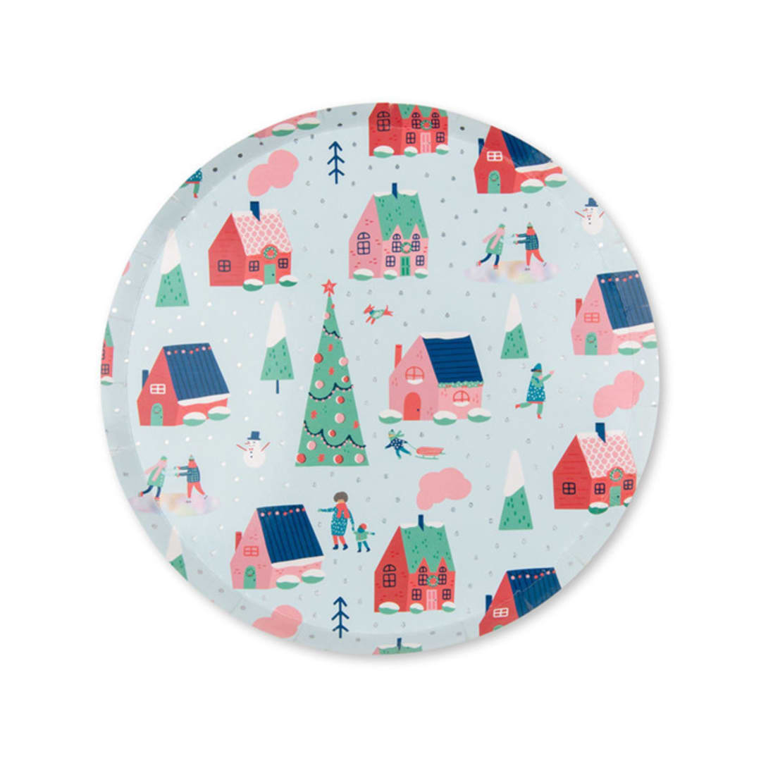 "Snow Day Small Plates - Set of 8" - Party Plates and Bowls in blue by Jollity and Co