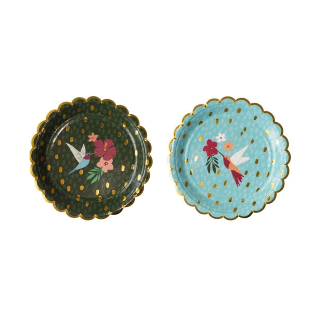 "Tropical Dessert Plates, Hummingbirds - Pack of 8" - Party Plates and Bowls in multicolorassorted-colors by MA FÊTE