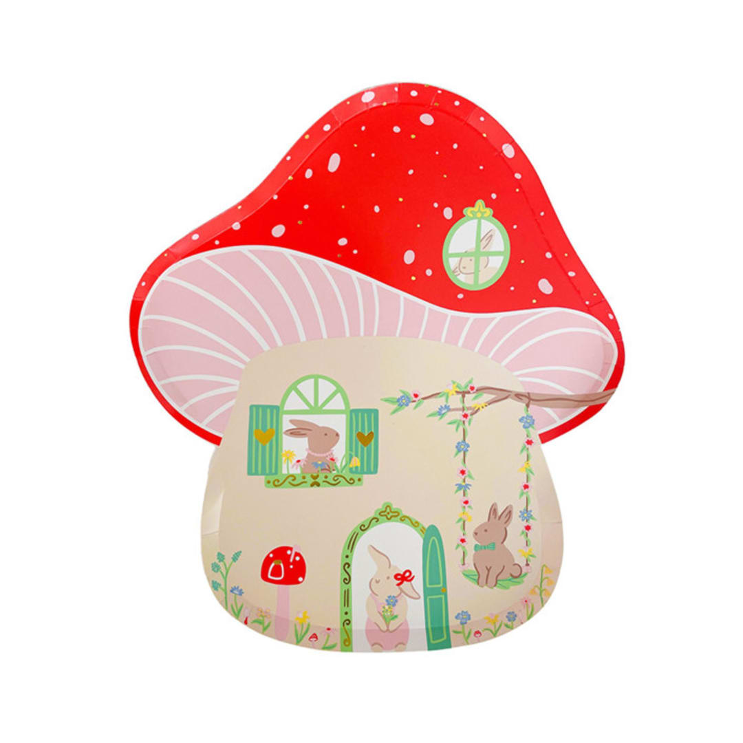"Bunnies In The Garden Mushroom House Large Plates - Set of 8" - Party Plates and Bowls in multicolor by Jollity and Co