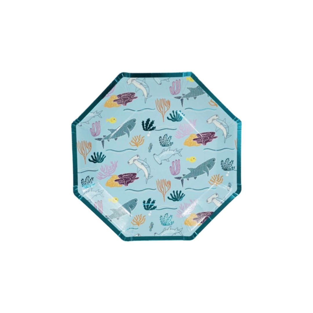 "Shark Dinner Plates, Blue - Pack of 8" - Party Plates and Bowls in blue by MA FÊTE