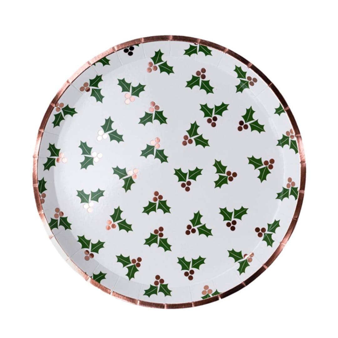 "Holly Print Dinner Plates - Set of 8" - Party Plates and Bowls in multicolor by Jollity and Co