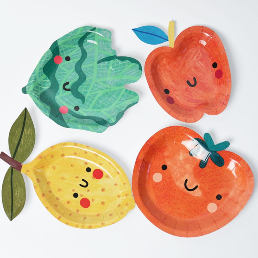 "Little Chef Fruit and Veggie Dessert Plates (x12)" - Party Plates and Bowls in multicolor by POP Party Supplies