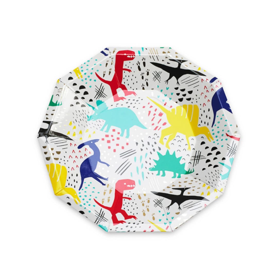 "Dinomite Small Plates - Pack of 8" - Party Plates and Bowls in multicolor by Jollity and Co