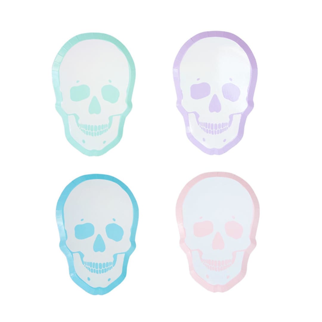"Pastel Skull Dessert Plates- Set of 8" - Party Plates and Bowls in white by Jollity and Co