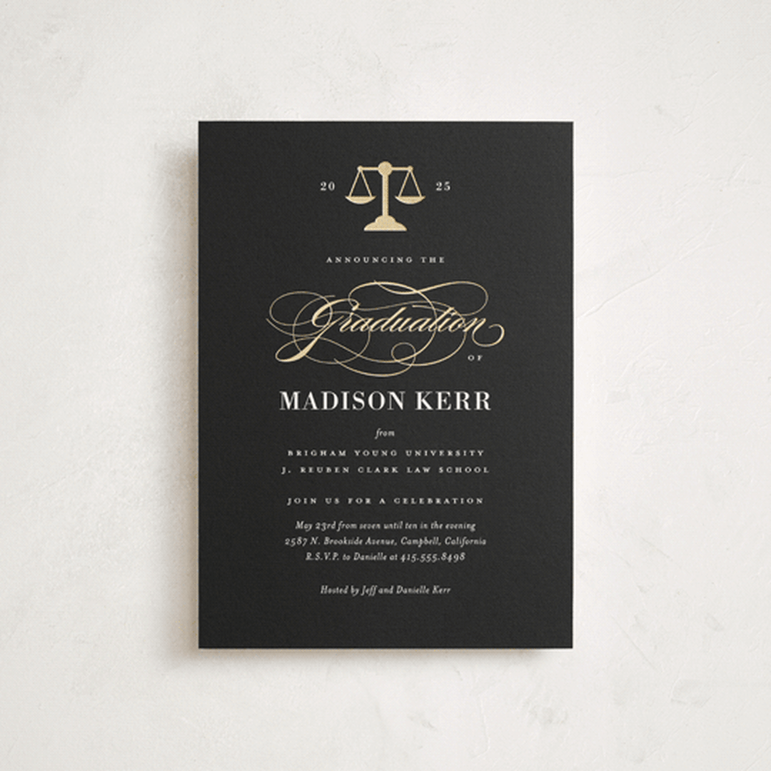 "Law Degree" - Graduation Party Invitations in Ink by Jill Means - Front