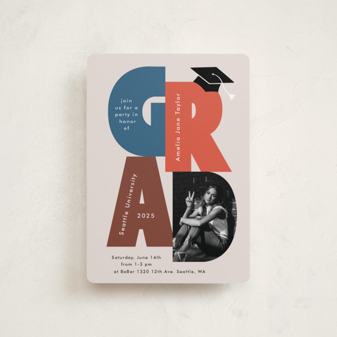 "Grad Letter Pic" - Graduation Party Invitations in Denim by Alethea and Ruth - Front