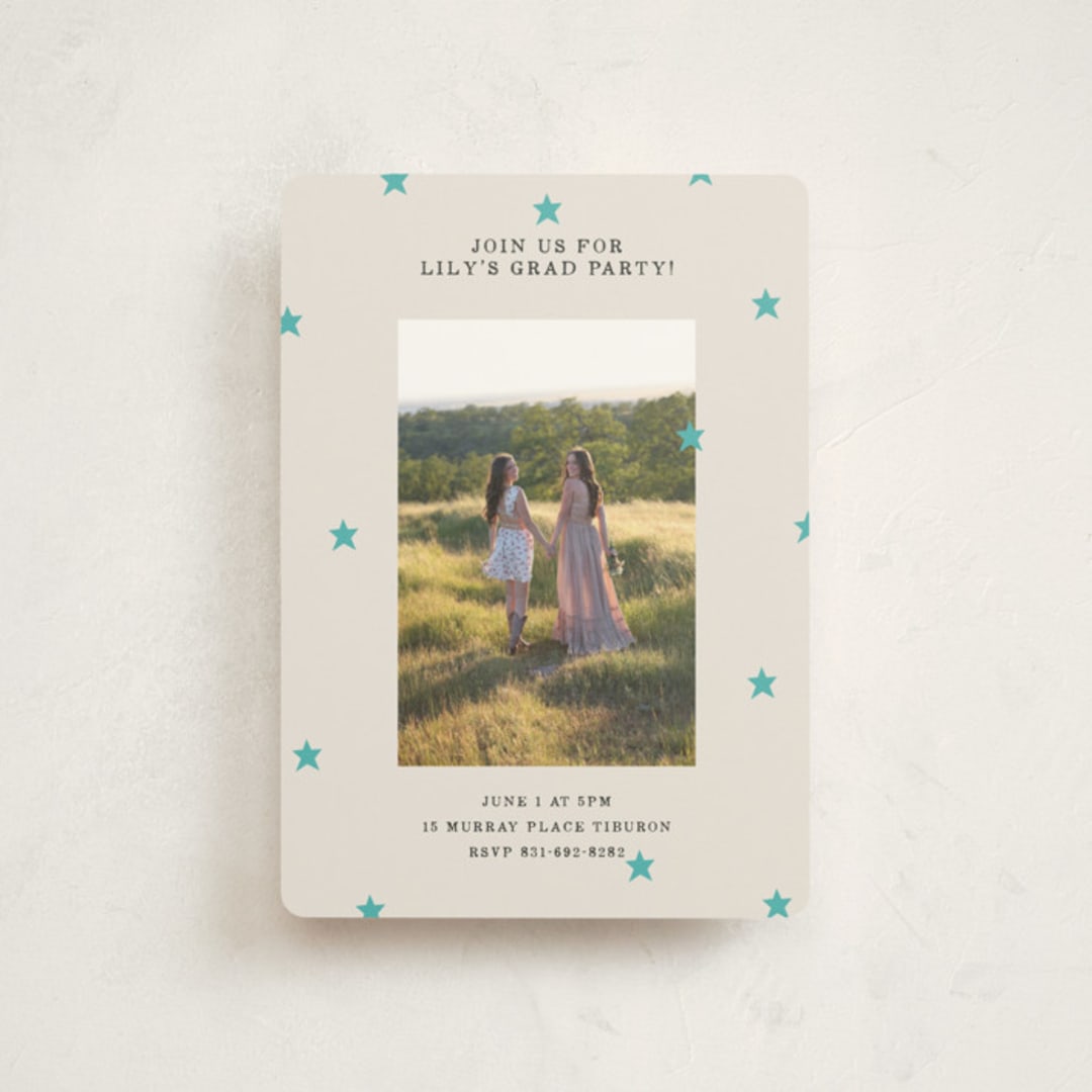 "Tiny Star Confetti" - Graduation Party Invitations in Frost by Kercia Jane - Front