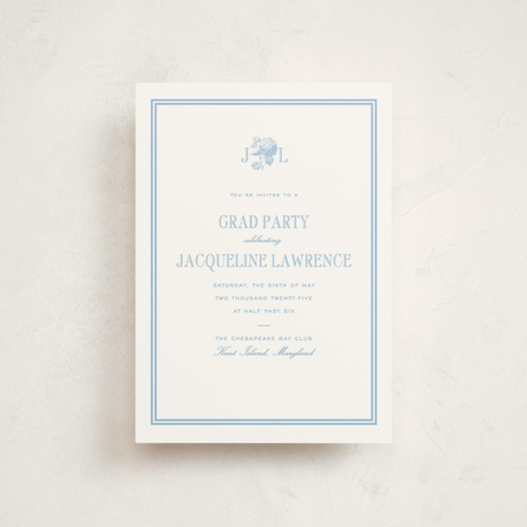"Chesapeake" - Graduation Party Invitations in Sky Blue by Megan Davis - Front