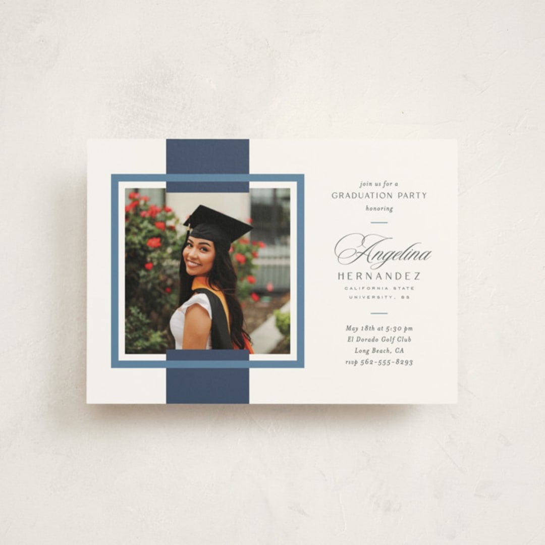 "Preppy Frame" - Graduation Party Invitations in Navy by Owl and Toad - Front
