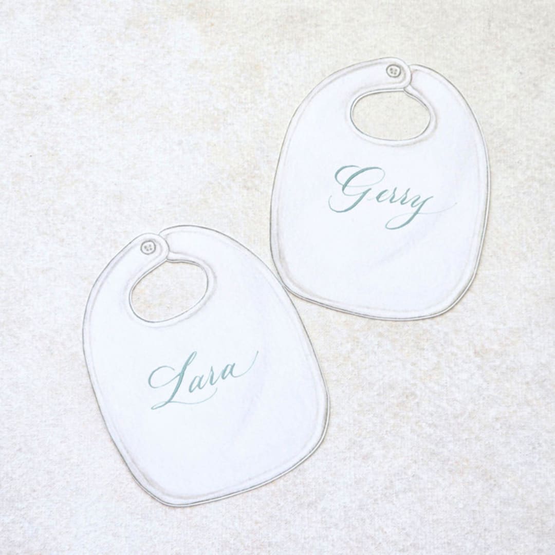 "Watercolor Bib Place Cards-Personalized Set of 10" - Party Place Cards in white by Inkspiringletters