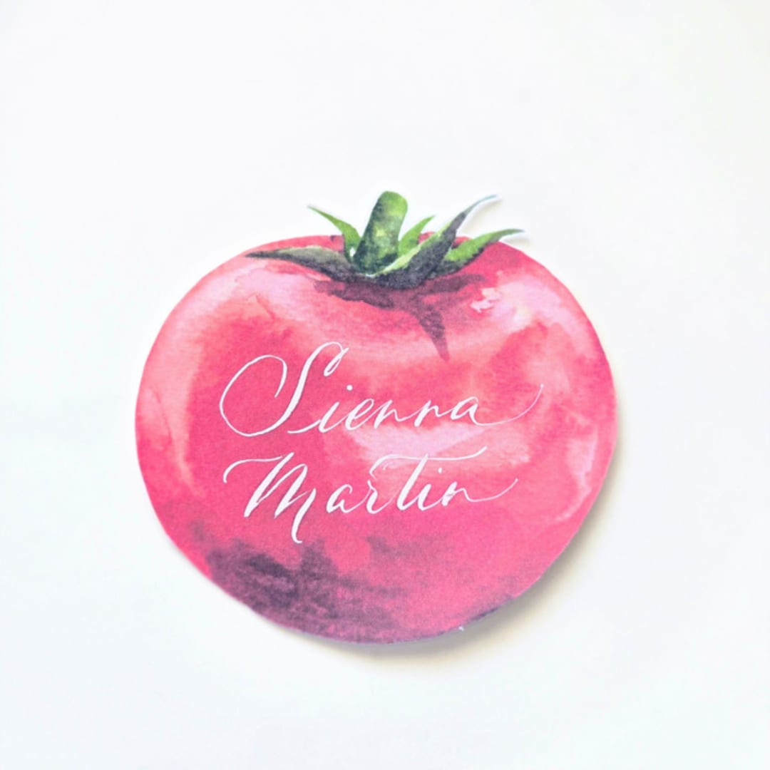 "Watercolor Tomato Place Cards-Personalized Set of 10" - Party Place Cards in red by Inkspiringletters