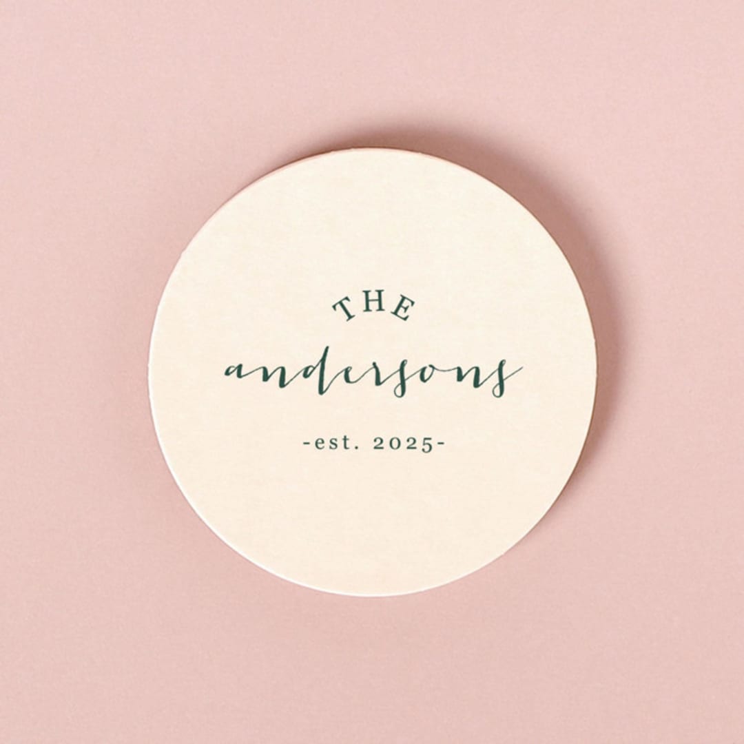 "Custom Family Est Coaster, round shape, set of 100" - Party Coasters in white by ForYourParty