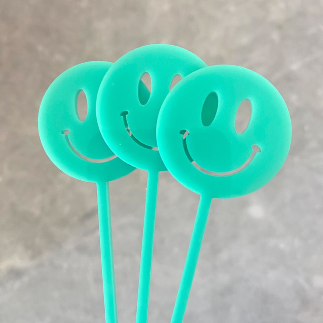 "Smiley Face Stir Sticks" - Party Stir Sticks in multicolorassorted-colors by Atomic Kraftworks